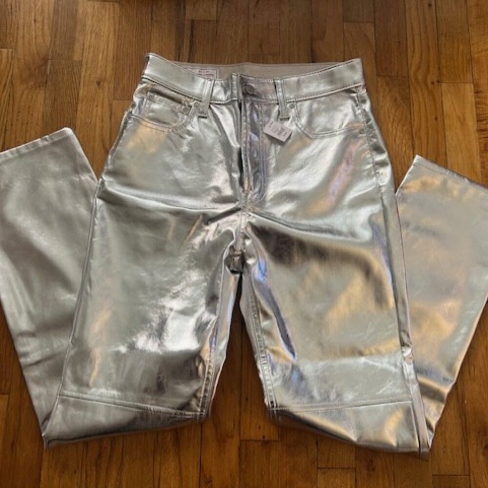 NWT! Gap pants (Cheeky Straight High Rise) - silver, metallic 27/4 R